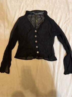 SAS Black Sheer Button-Front Blouse